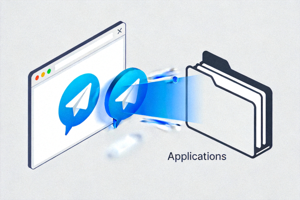 将Telegram应用图标从磁盘映像窗口拖拽到Applications文件夹的动画示意图