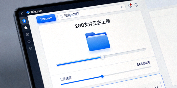 Telegram电脑版发送大文件界面截图，显示2GB文件正在上传