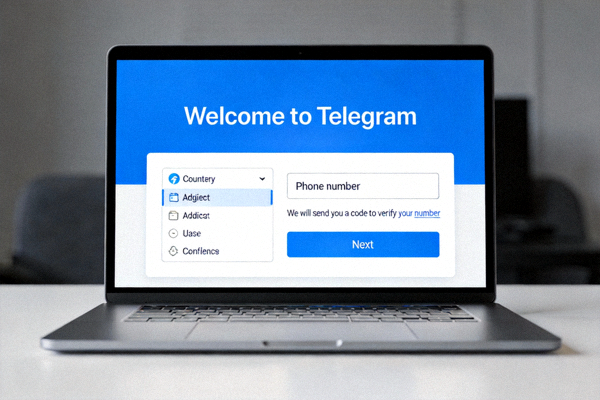 Telegram电脑版首次启动的登录界面，要求输入手机号码