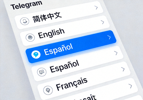 Telegram设置中的语言选择页面，高亮显示简体中文选项