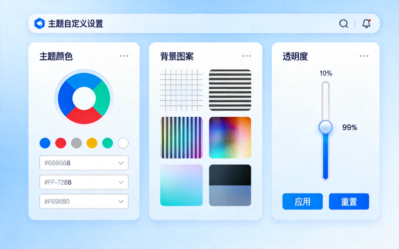 Telegram主题编辑器界面，展示可自定义颜色、背景图案和透明度的各种选项